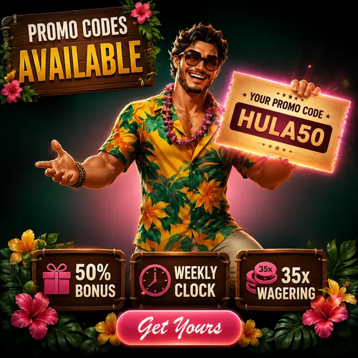 Hôte de fête festif présentant un bon de code promo lumineux lors d'une célébration au Gambloria Casino