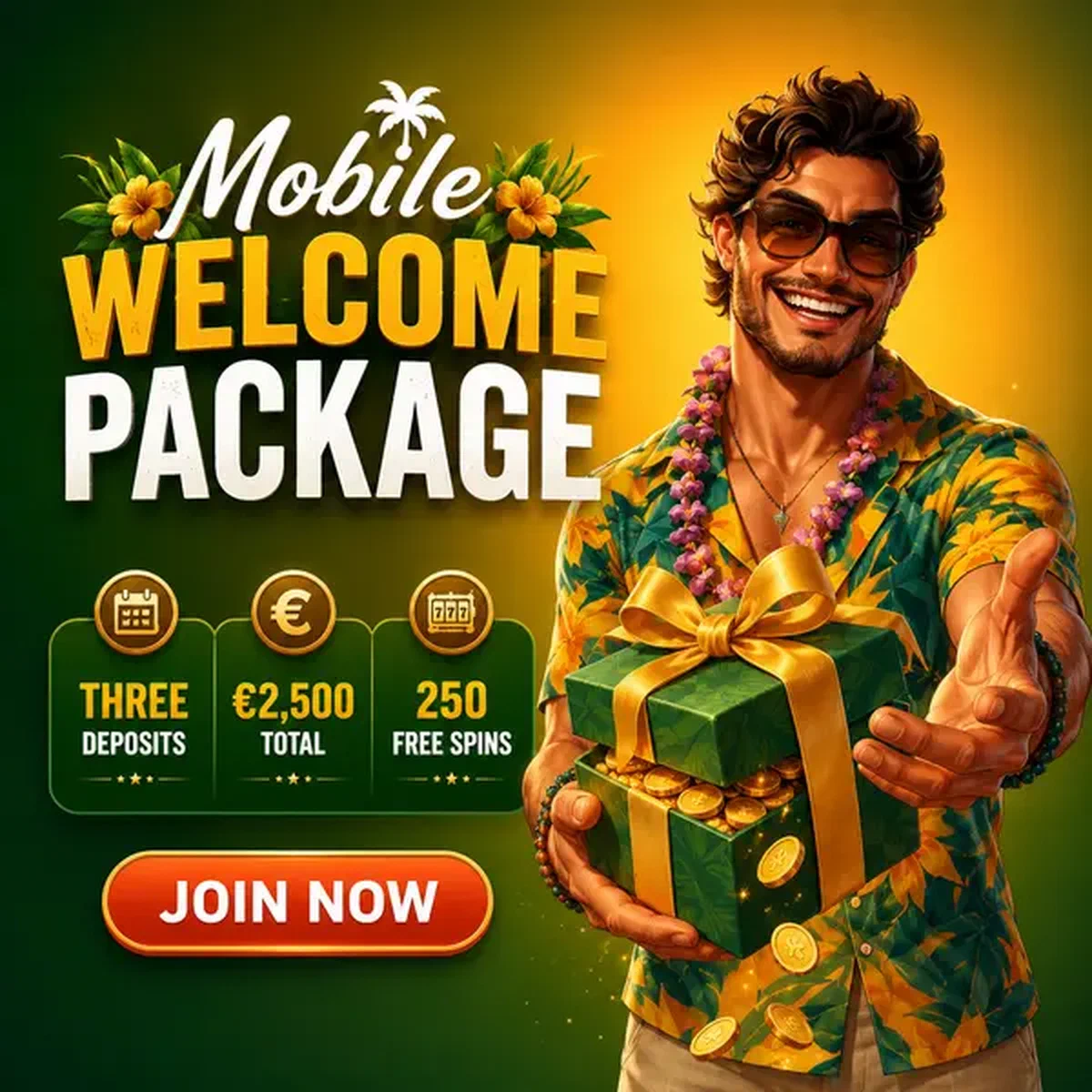 Hôte athlétique présentant le cadeau bonus de bienvenue de l'application mobile au Gambloria Casino