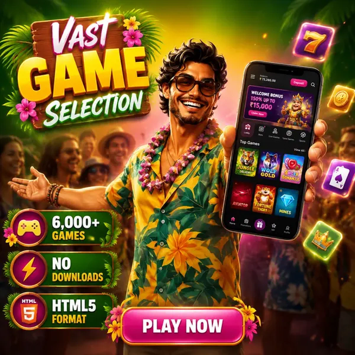 Application mobile Gambloria brillant sur écran de smartphone avec 6 000+ jeux prêts à jouer